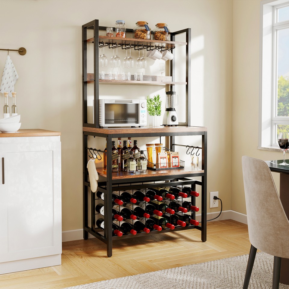 Wine Rack Table Bakers Rack Freestanding Liquor Bottle Holder with ...