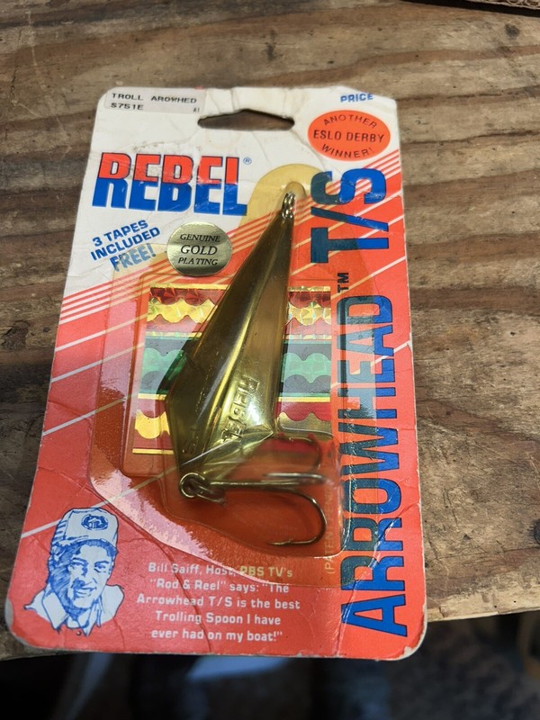 Vintage REBEL Arrowhead TS Genuine Gold-Plated Fishing Spoon/Lure.