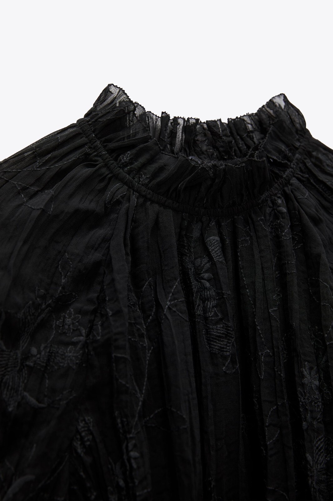 Zara Embroidered Semi Shear Boho Balloon Sleeve Black Blouse Size S image 4