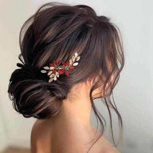 Crystal Red Flower Hair Clips Bridal Hair Barrettes Wedding Accessories Women - Picture 7 of 8