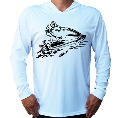 Jet Ski Water Sport Sun Protected UPF 50 Long Sleeve T-Shirt Hood Boat Beach Art