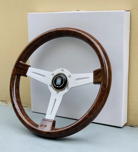 NARDI Classic 350mm Steering Wheel Mahogany Wood with Brushed Aluminum Finish - Picture 3 of 8
