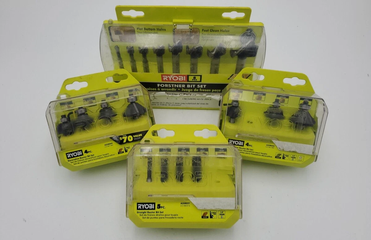 Lot Of 15 Assorted Ryobi Decorative Straight Forstner Router Bit Sets