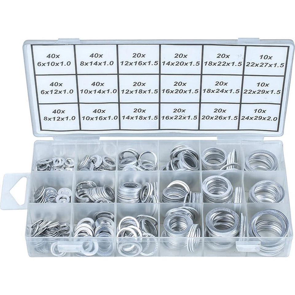 ASSORTIMENTO RONDELLE IN ALLUMINIO VARIE MISURE SET 450pz CONDOR - Immagine 4 di 4