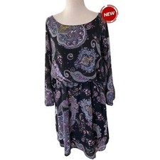 Express Black Paisley Lined Blouson Dress Women Size Large NWT | 6-26