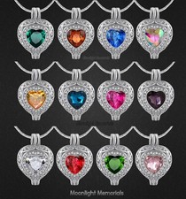 New Birthstones Crystal Locket Cremation Urn Ashes Holder Memorial Necklace