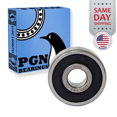(50) 6301-2RS Premium Rubber Seal Ball Bearing C3 EMQ, 12x37x12, 6301 2RS 6301rs