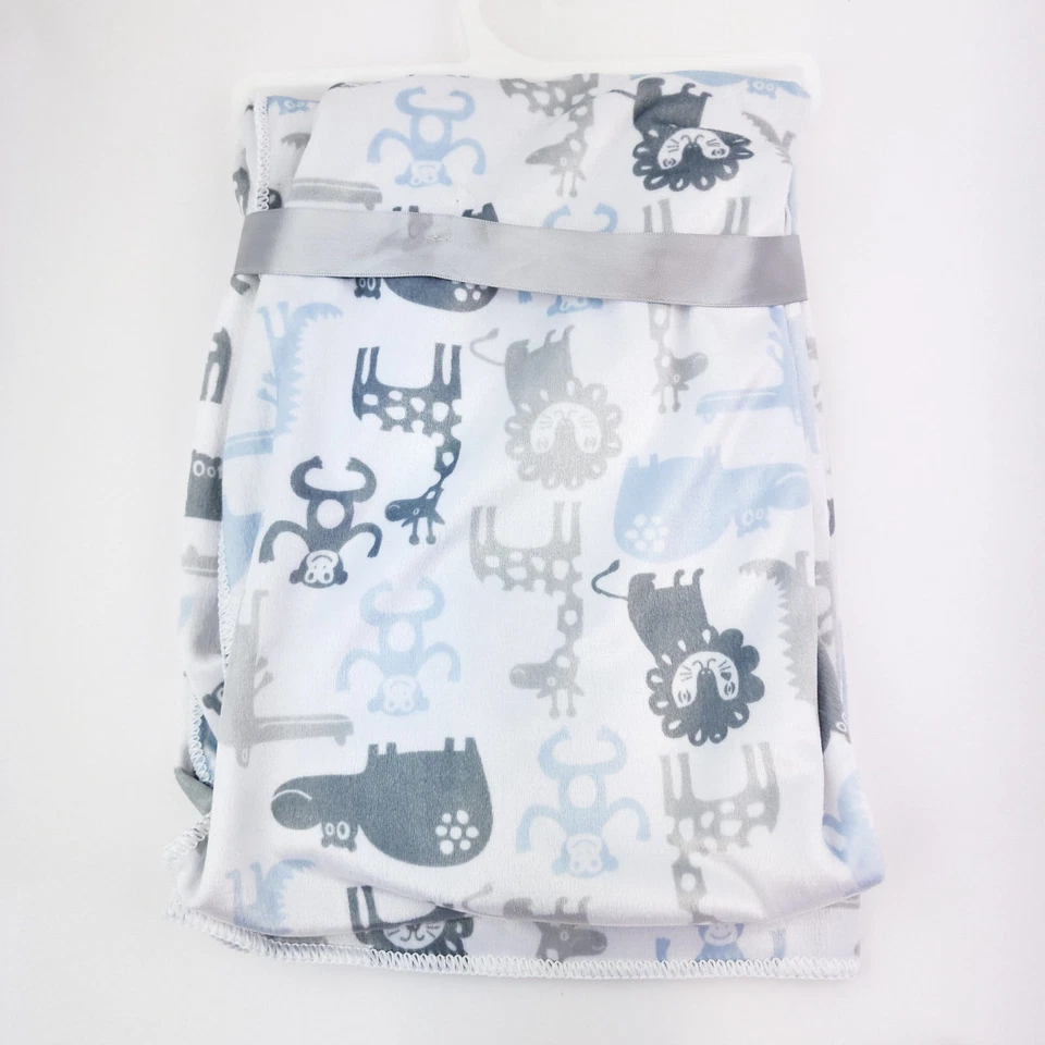 Dreamers Jungle Baby Manta Azul Gris León Hipopótamo Jirafa Manta de Seguridad Lovey Foto 3 de 4