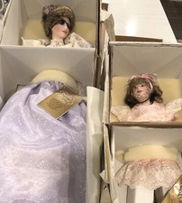 Franklin Heirloom Porcelain Promenade Mother  Daughter Dolls 1988 Two Boxes