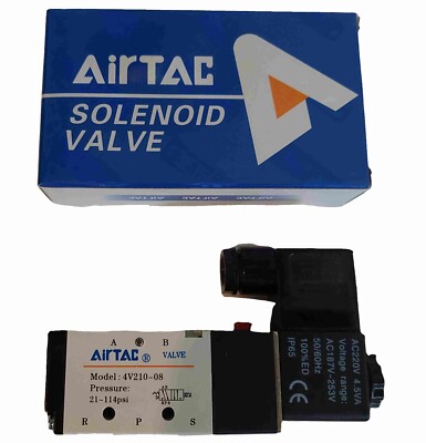 Genuine Airtac Valve 4V210-08, 12VDC, 24 VDC, 110 VAC, 220 VAC, 4V21008, 1/4 NPT