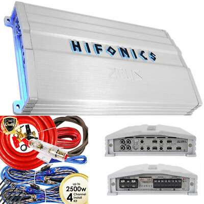 NEW Hifonics ZG-1200.4 1200 Watts 4-Ch Car Audio Amplifier + 4 Channels Amp Kit