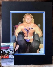 Curt Hennig "Mr Perfect" signed and matted amazing photo JSA w/card