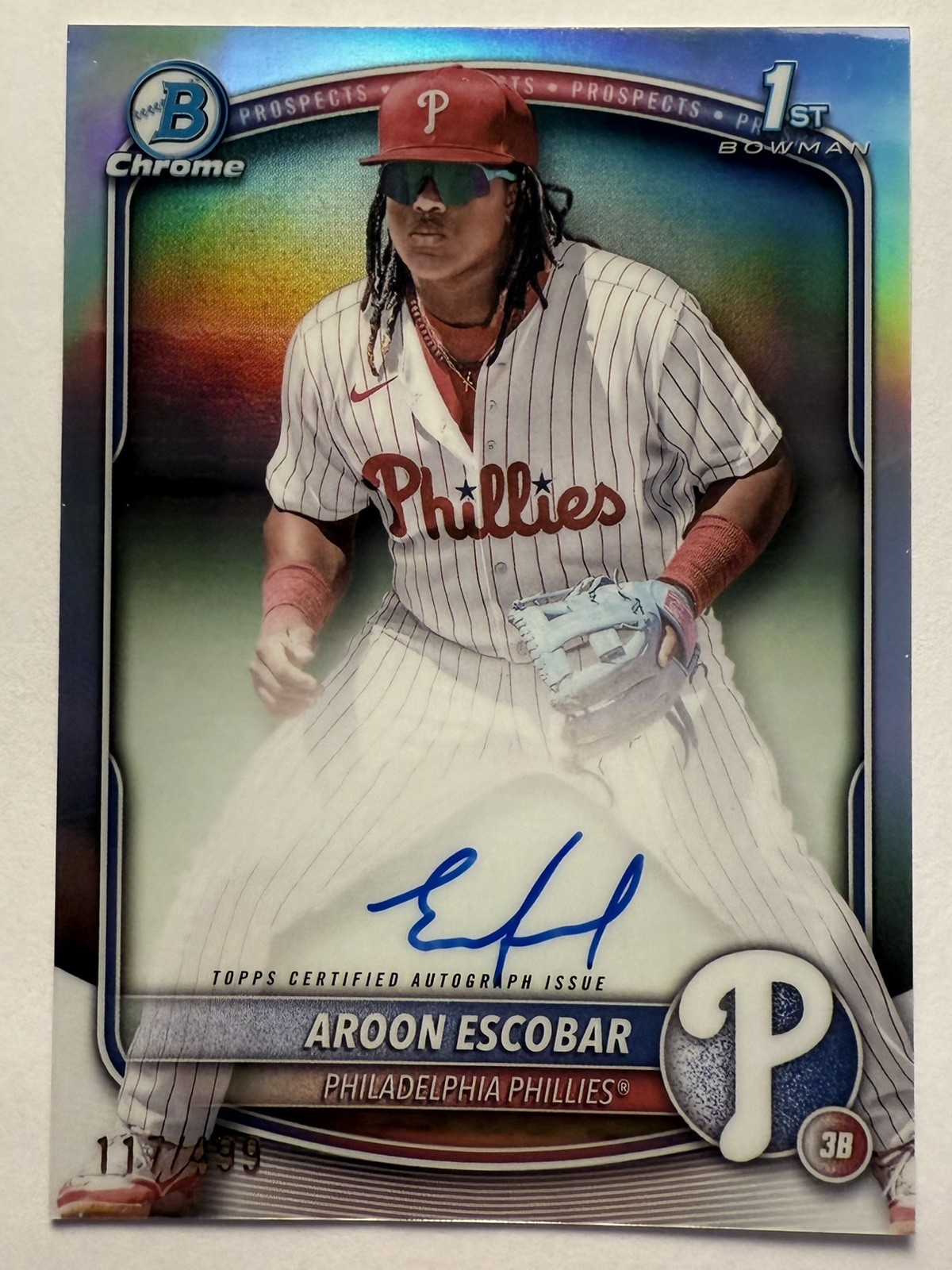 2025 Bowman Chrome Aroon Escobar Auto Refractor 1st #117/499 Phillies Rookie Rc