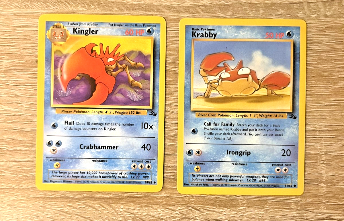 1999 krabby pokemon card value 1st Edition Mint / near mint condition trading card 1999 POKEMON FOSSIL KRABBY #51