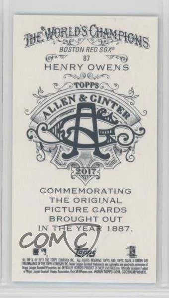 2017 Topps Allen & Ginter's X Mini Henry Owens #87 - Image 2 of 2