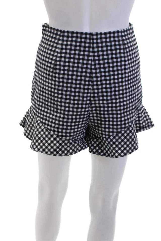 Mini Pantalones Cortos Zara Para Mujer Texturizados Cremallera Estampado Guinga Negros Talla XS Foto 3 de 4