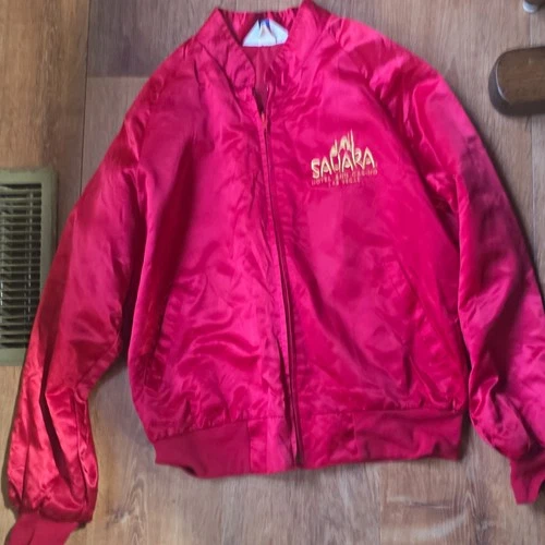 Vintage Sahara Hotel & Casino Las Vegas Satin Bomber Jacket  Classic red satin - product listing photo