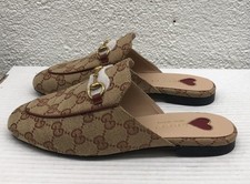 GUCCI Princetown GG Canvas Logo Brown Loafer Horsebit Mule Flat 38 EU 8 US L137