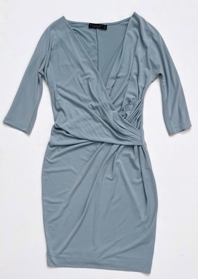 Twin Set Simona Barbieri Light Blue Ruched Stretch Faux Wrap Dress Made In Italy