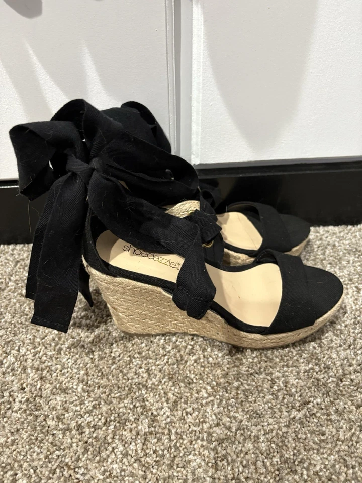 Shoedazzle Black Ankle Strap Wedge Platform Size 9 Women's Foto 2 de 4