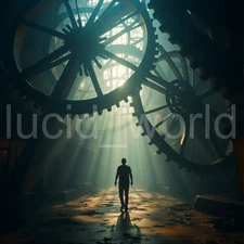 Steampunk Dark Fantasy Ai Art Digital Download Industrial Gears Silhouette Man
