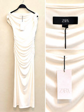 ZARA White Off Shoulder Ruched Sleeveless Bodycon Long Dress XS