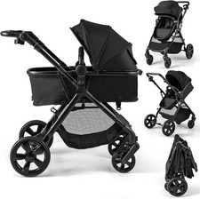 Black 2 in 1 Foldable Pushchair Reversible Seat Infant, Easy one-hand fold