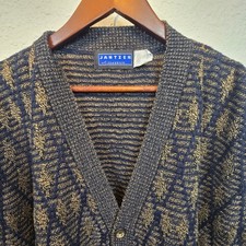 Vintage Jantzen Sweater Vest Mens 3XL Navy Tan Geometric Print Grandpa Core
