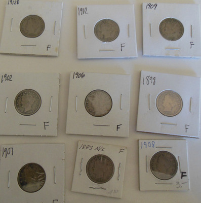 Set of 9 Liberty ''V'' Nickels - All Different Dates