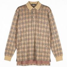 Burberry Shirt Mens Medium Rugby Polo Vintage 90s Check Plaid Long Sleeve Beige