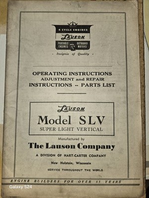 Lauson Operating Instructions Model SLV Super Light Manual Repair Parts List