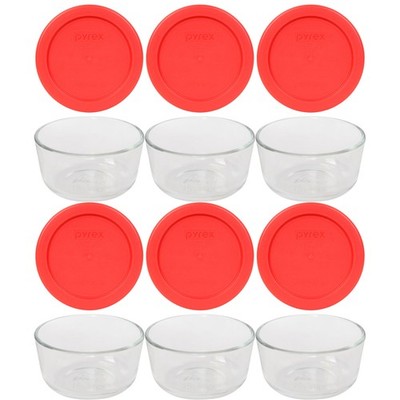 Pyrex 1-cup Storage Containers (Pack of 6) - Total 12-Piece, Clear, Red