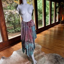 Vintage Boho Fairy Silk Chiffon Watercolor Flowy Asymmetrical Skirt Size Medium