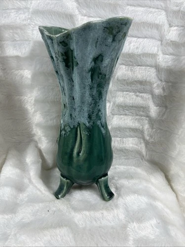 VTG Brush McCoy Pottery MCM Footed Green Drip Vase #52 Manufacturer Flaw Unique