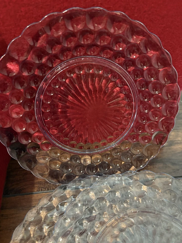 Vintage Sapphire Blue Bubble Glass Plates Anchor Hocking 9.25” Set Of 8 - Image 2 of 4