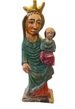 Dipinto colorato Madonna e Bambino in legno intagliato antico ottimo pezzo antico