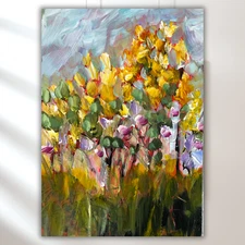 Mary Myers Original  Abstract Expressionist FLORAL LANDSCAPE ON WOOD