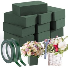 10 PCS Green Floral Foam Blocks with 2 Rolls Waterproof Floral Tape Crafts