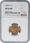 1908-S Indian Head Cent 1c MS64 RB NGC 950747-1