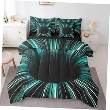 Black Light Bed in a Bag Size Comforter Set 7 Pieces,3D Black Hole King Teal