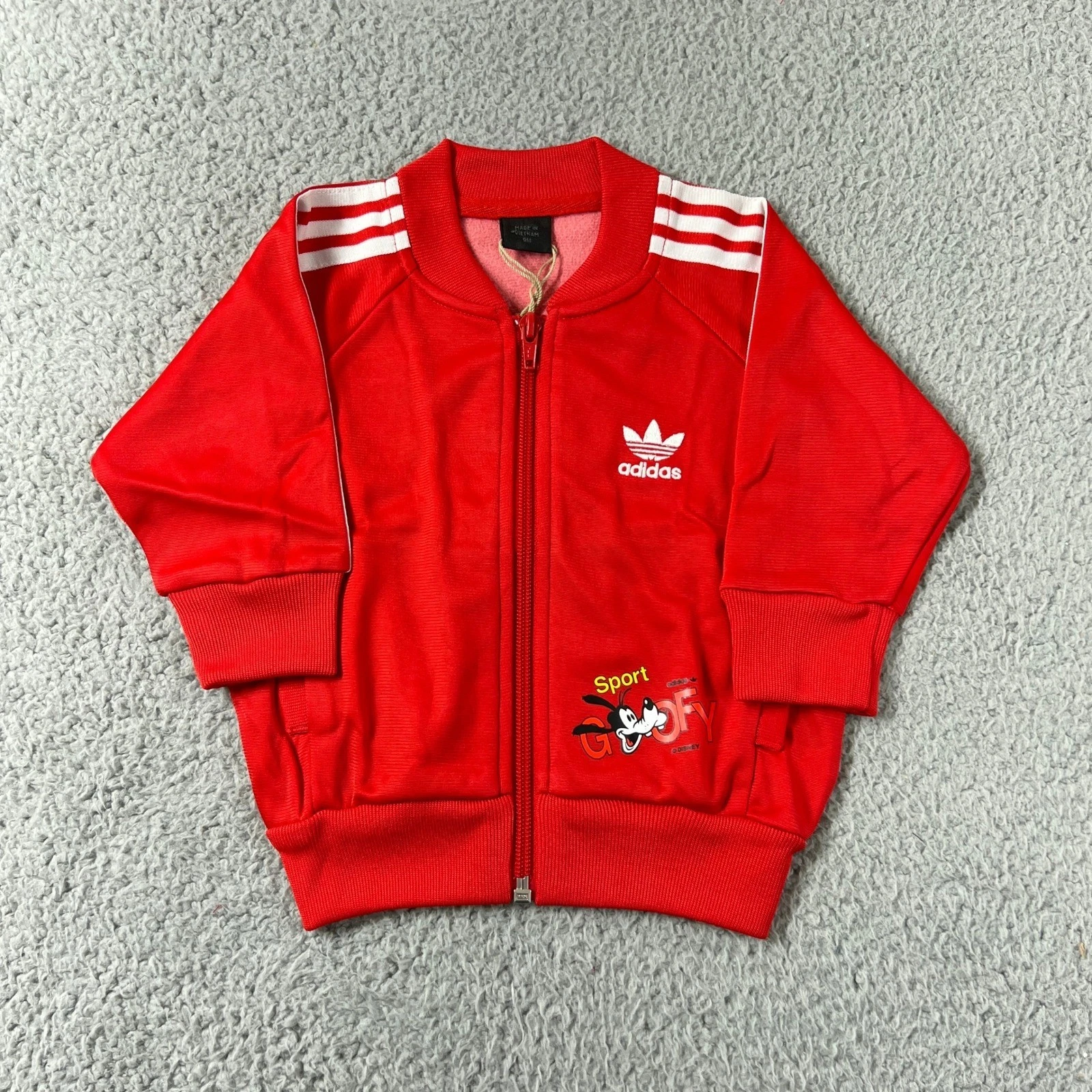 Adidas Track Suit Kids 9M Red Disney Goofy Superstar Jacket Pants Set Vintage