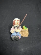 ENESCO RAGGEDY ANN AND ANDY - JOY AND LOVE ARE TRULY CATCHING -ANDY/FISHING