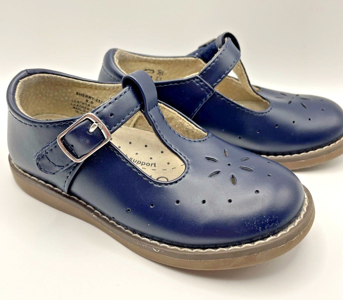 FOOTMATES Sherry 2531 Classic Navy Blue Leather T-Strap Mary Jane Kids Size  8