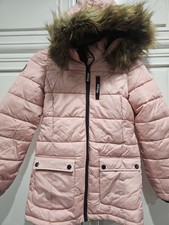 Justice Girls Pink Fur Hooded Insulated Puffer Jacket winter coat, Size 12