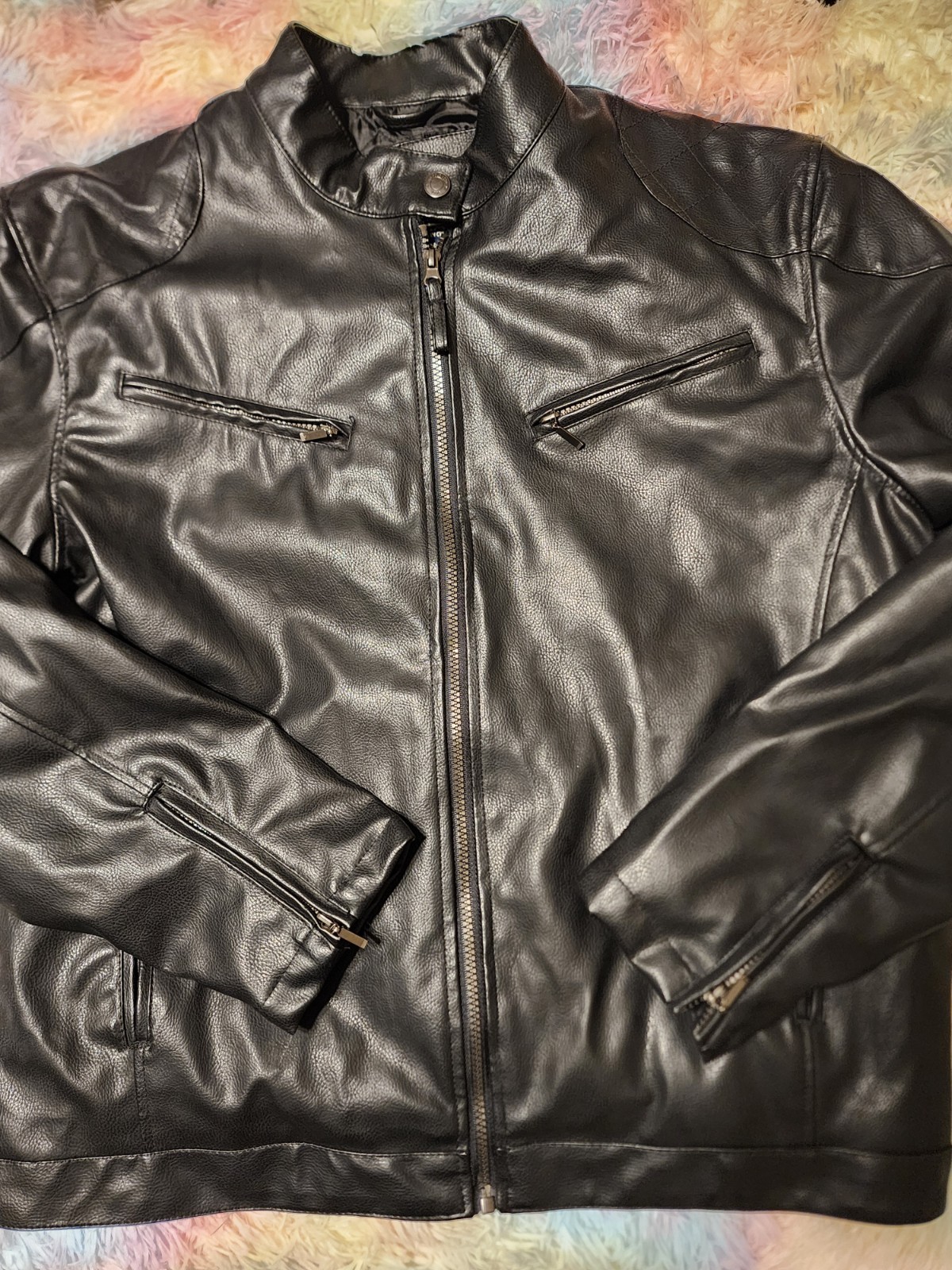 U.S POLO ASSN. Men’s Size L Black Vintage Faux  Jacket Leather Pvc Lined