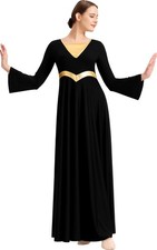Women Metallic Cross Praise Dance Dress Liturgical Long Sleeve Worship Costume