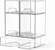 Clear Stackable Storage Drawers Set of 5 Bathroom Makeup Organizer Bins