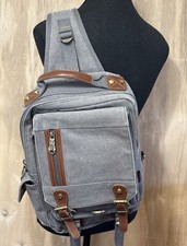 Retro Crossbody Sling Gray Canvas Messenger Bag 14" Laptop EUC