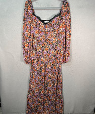 ASTR The Label Medium Floral Maxi Dress Orange & Purple Long Sleeve Lace Trim