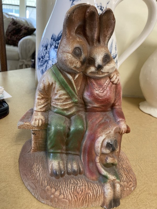 Vintage Unusual Bunny Rabbit Family Door Stop home accent decor Very Heavy